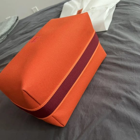 [SOLD] Hermès Orange Feu Toile Large GM Bride-a-Brac Case - Picture 2 of 3